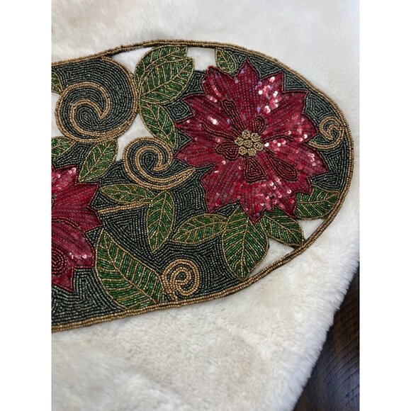 Pier 1 Imports Beaded Poinsettia Table Runner 13" X 36"  Polyester - Picture 6 of 9